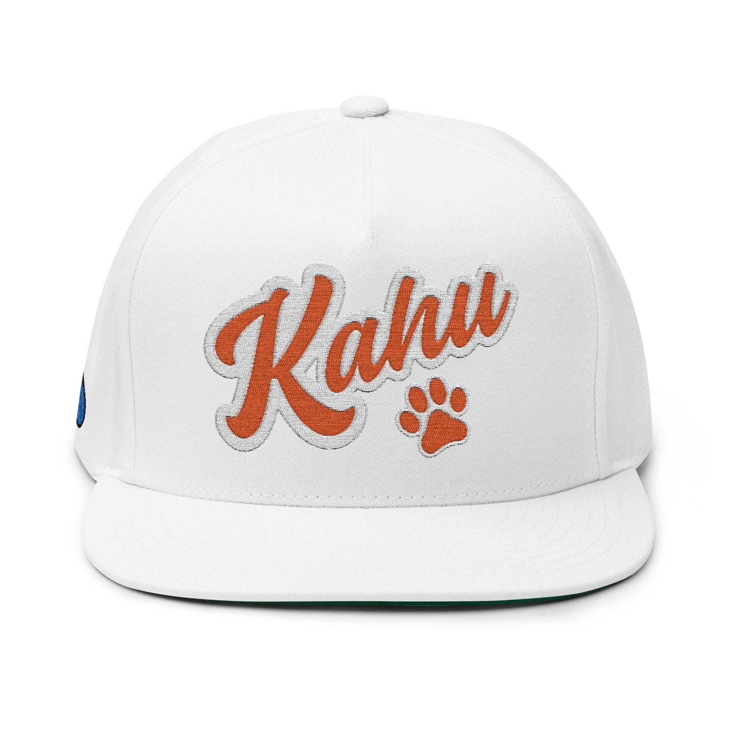White cap with 'Kahu' and paw print graphic design - Island Drops hat collection | Unisex snapback hat