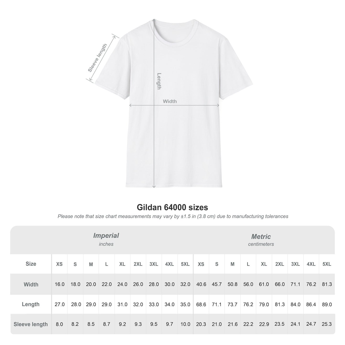 White t-shirt with size chart t-shirt with a female hula dancer as a DJ graphic design - Island Drops T-shirt collection | Unisex t-shirt