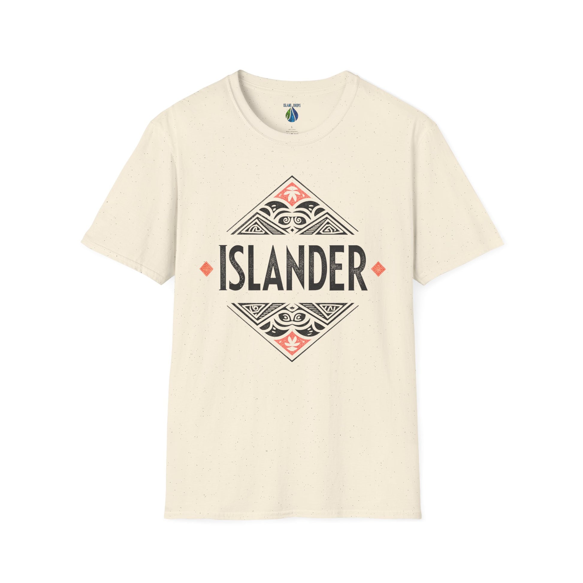 Beige  t-shirt with 'ISLANDER' tribal graphic design - Island Drops T-shirt collection | Unisex t-shirt