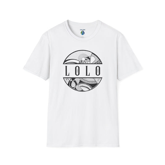 White t-shirt with 'LOLO', meaning grandpa, graphic design t-shirt  - Island Drops t-shirt collection | Unisex t-shirts