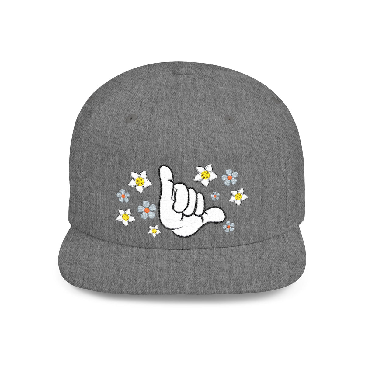 Dark gray Hang Loose shaka and flower snapback front view