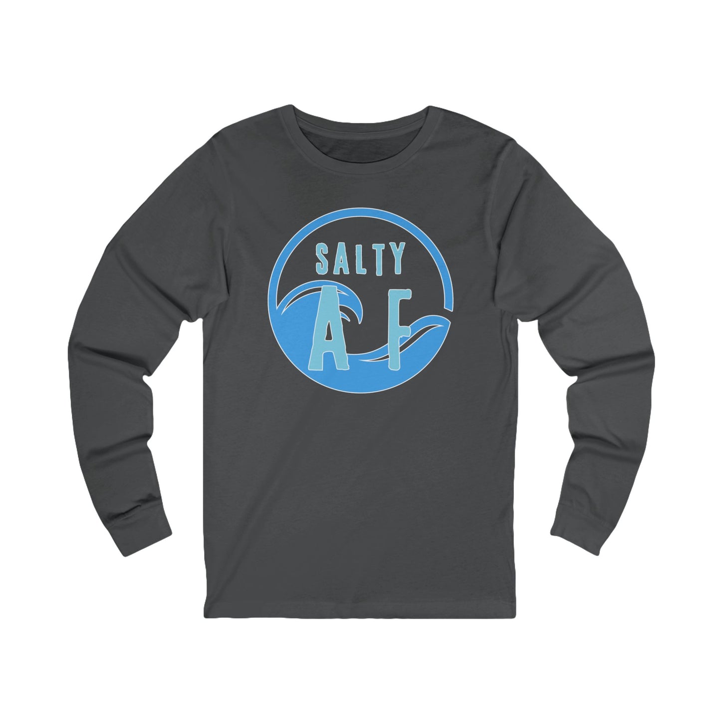 Gray long-sleeve shirt with 'Salty AF' graphic design - Island Drops long sleeve collection | Unisex shirts