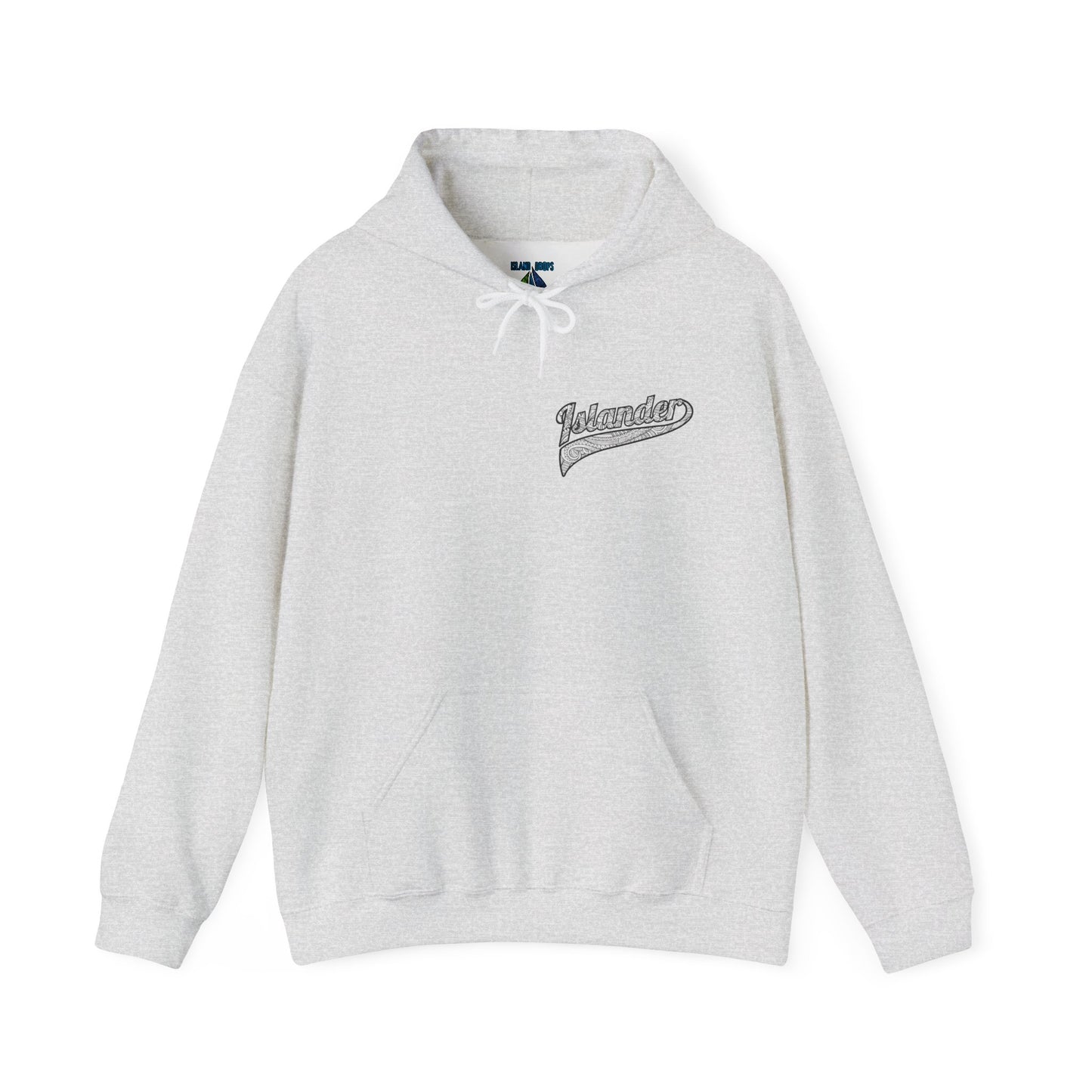 Gray hoodie with "Islander" tribal logo - Island Drops hoodie collection | Unisex pullover