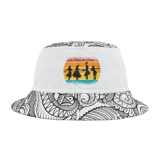 Bucket Hat - Hula vintage sunset tribal white