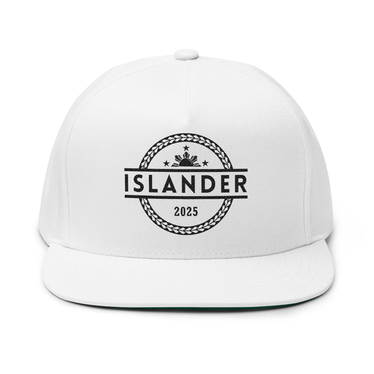 White cap with 'ISLANDER' text and filipino flag graphic design - Island Drops hat collection | Unisex snapback caps