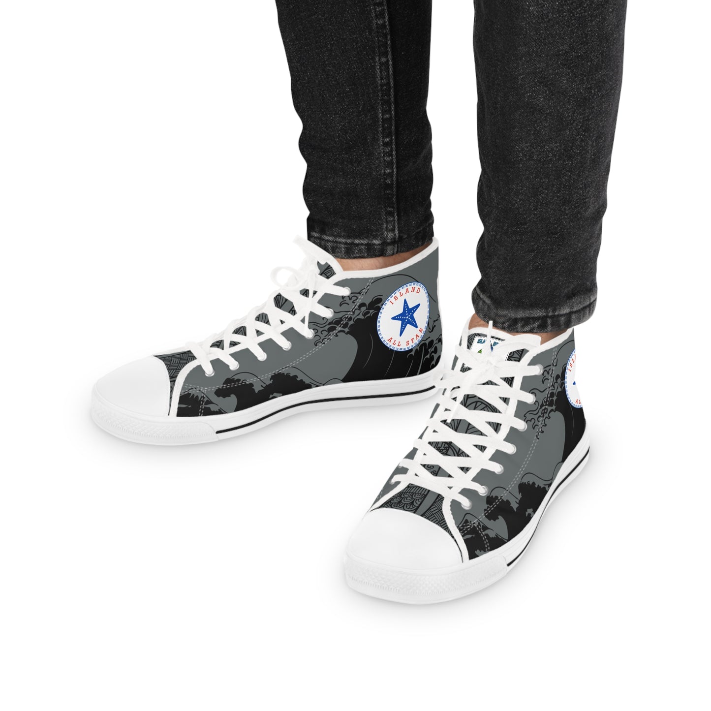 Wave Tattoo High Top Sneakers - Gray Men's