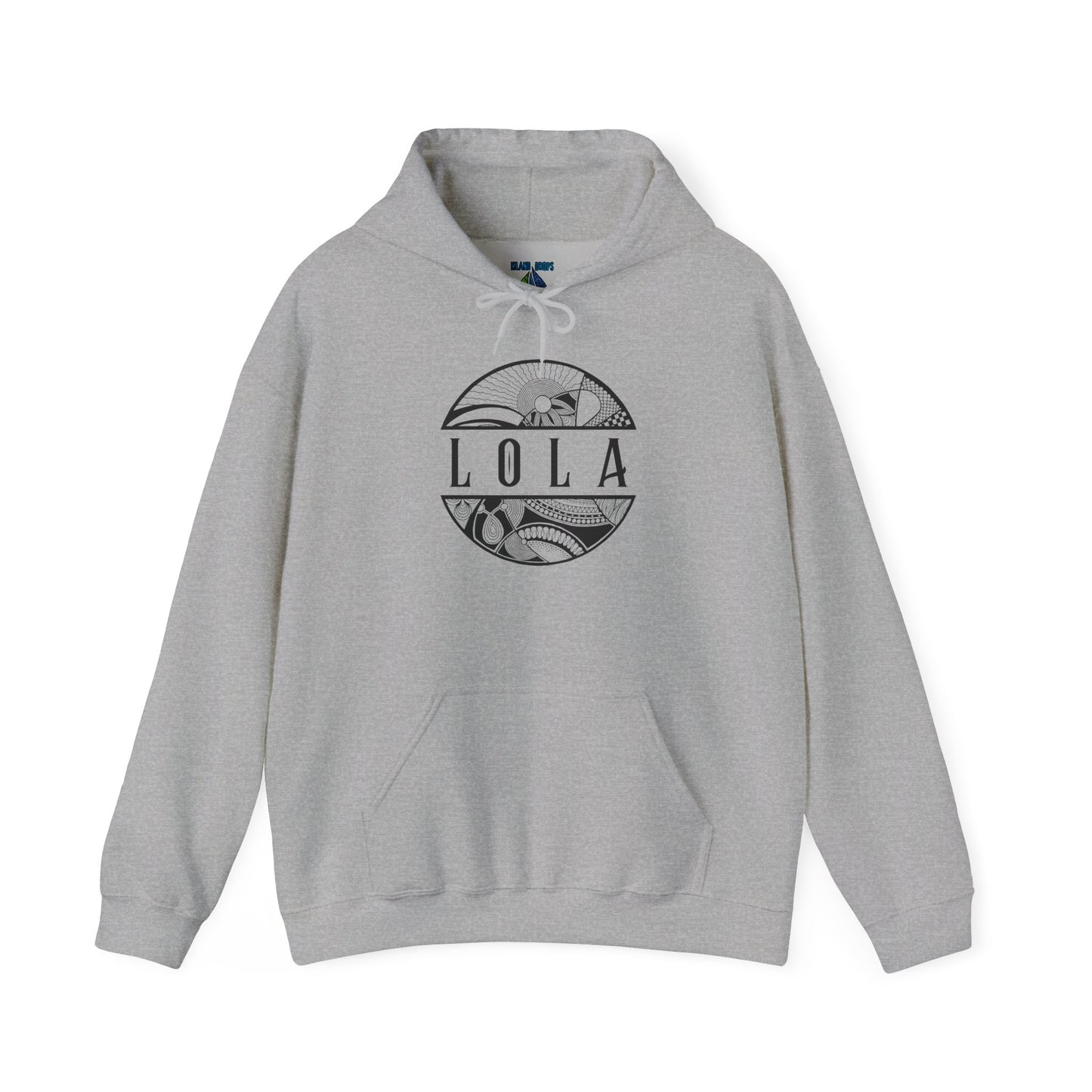 Gray hoodie with 'LOLA', meaning grandma, graphic design - Island Drops hoodie collection | Unisex pullover