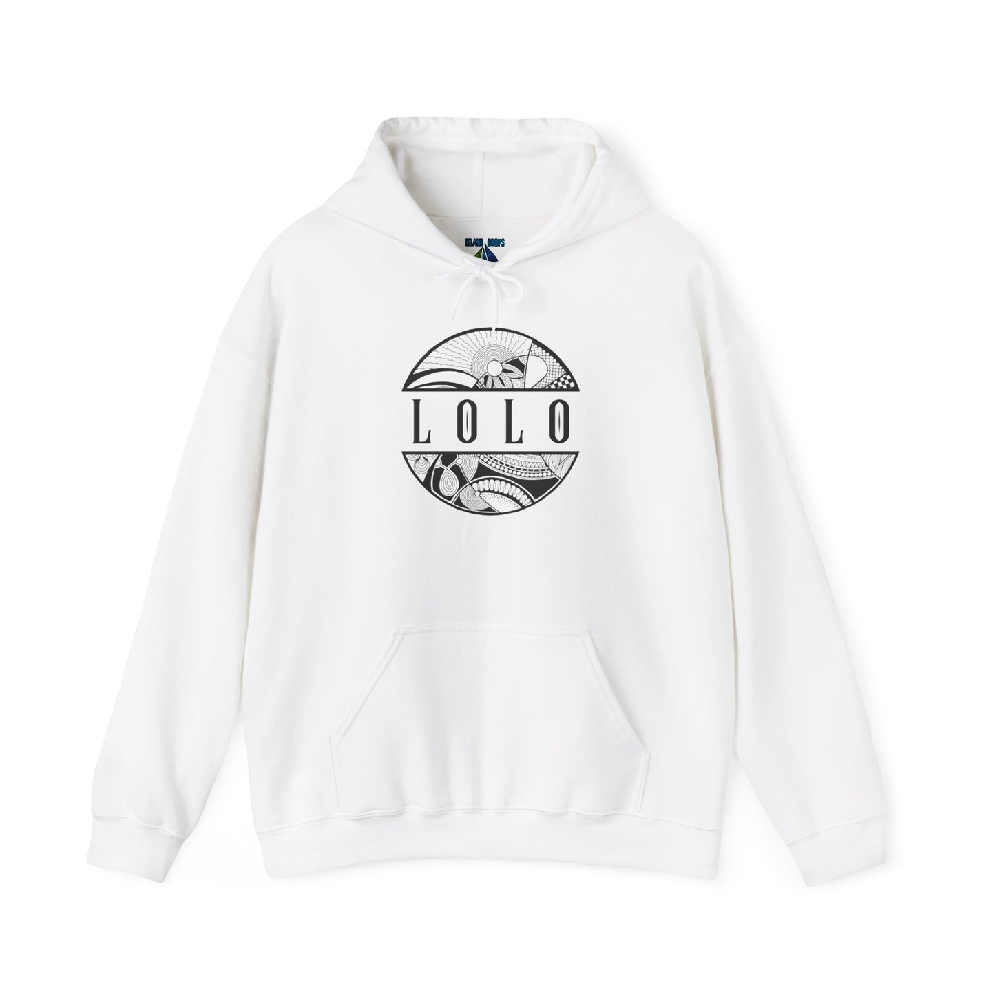 White hoodie with 'LOLO', meaning grandpa in filipino, graphic design - Island Drops hoodie collection | Unisex pullover
