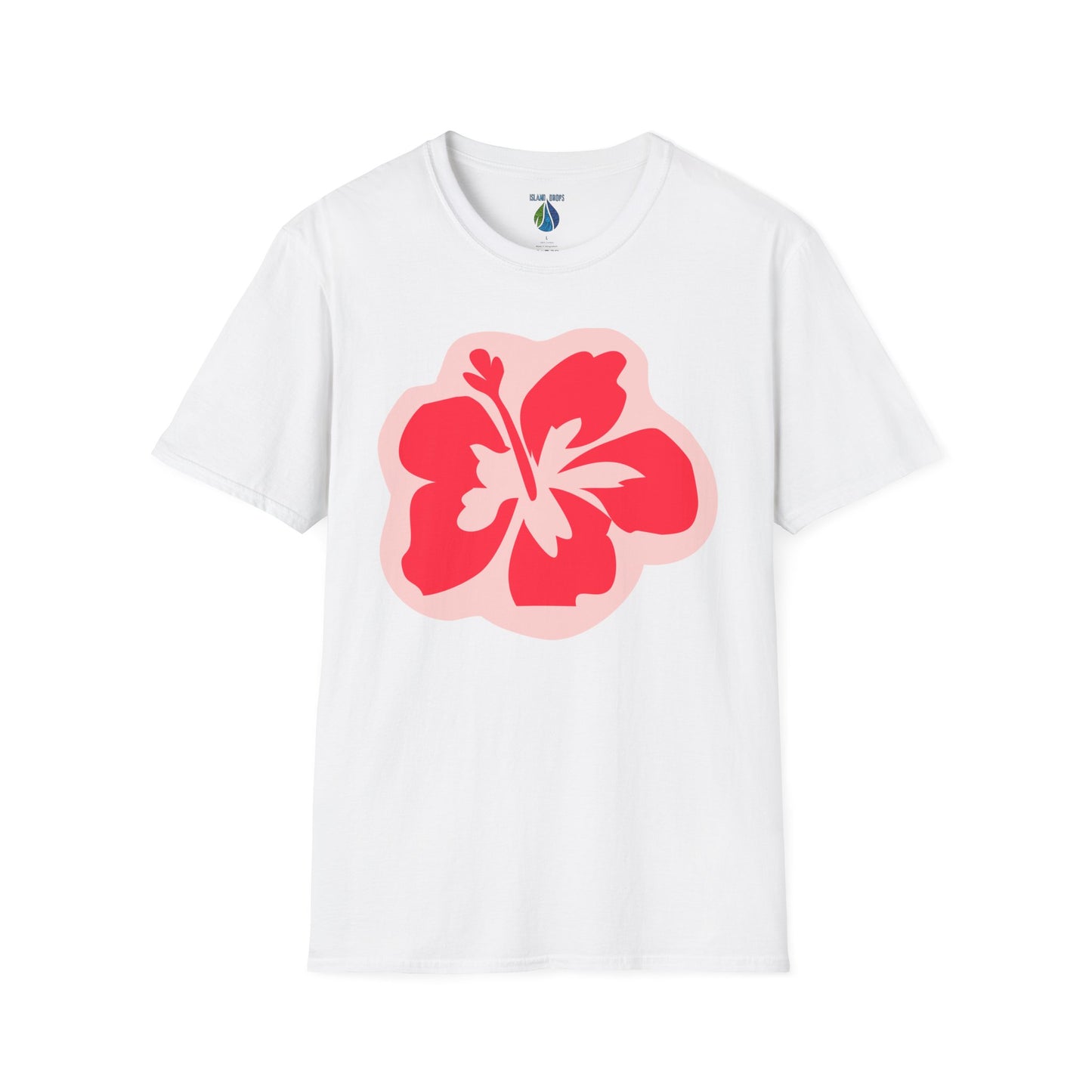 White t-shirt with a hibiscus graphic design  - Island Drops t-shirt collection | Unisex t-shirts