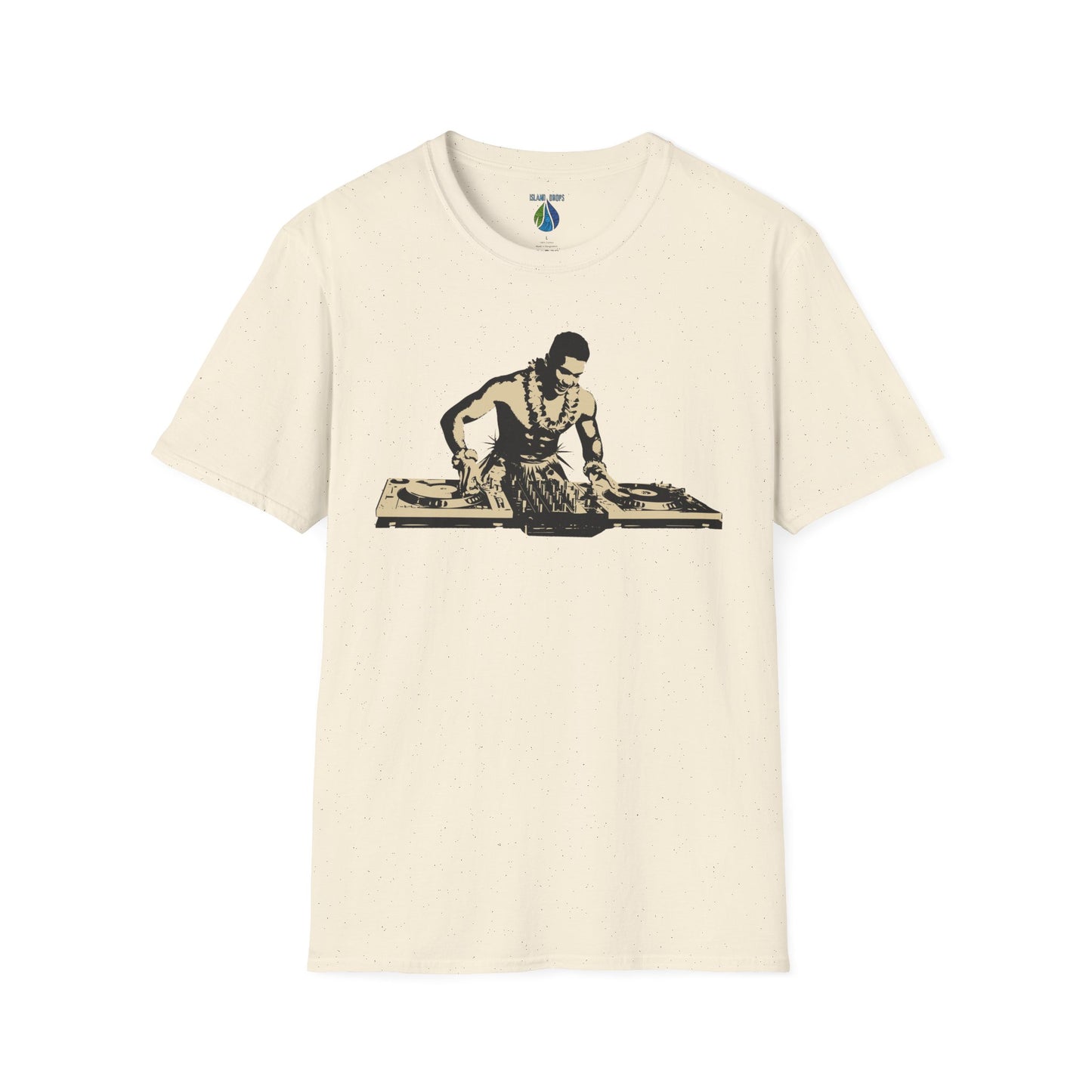 Beige t-shirt with a Hula DJ graphic design  - Island Drops t-shirt collection | Unisex t-shirt