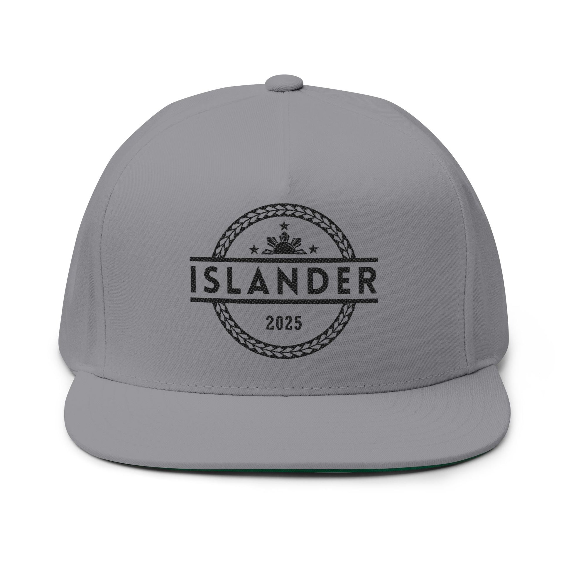 Gray cap with 'ISLANDER' text and filipino flag graphic design - Island Drops hat collection | Unisex snapback caps