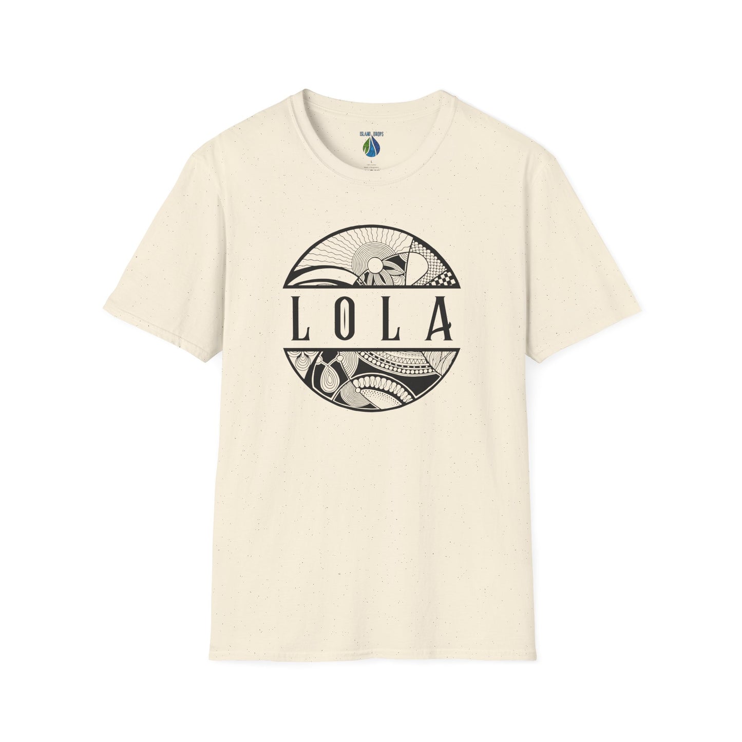 Beige t-shirt with 'LOLA', meaning grandma, graphic design t-shirt  - Island Drops t-shirt collection | Unisex t-shirts