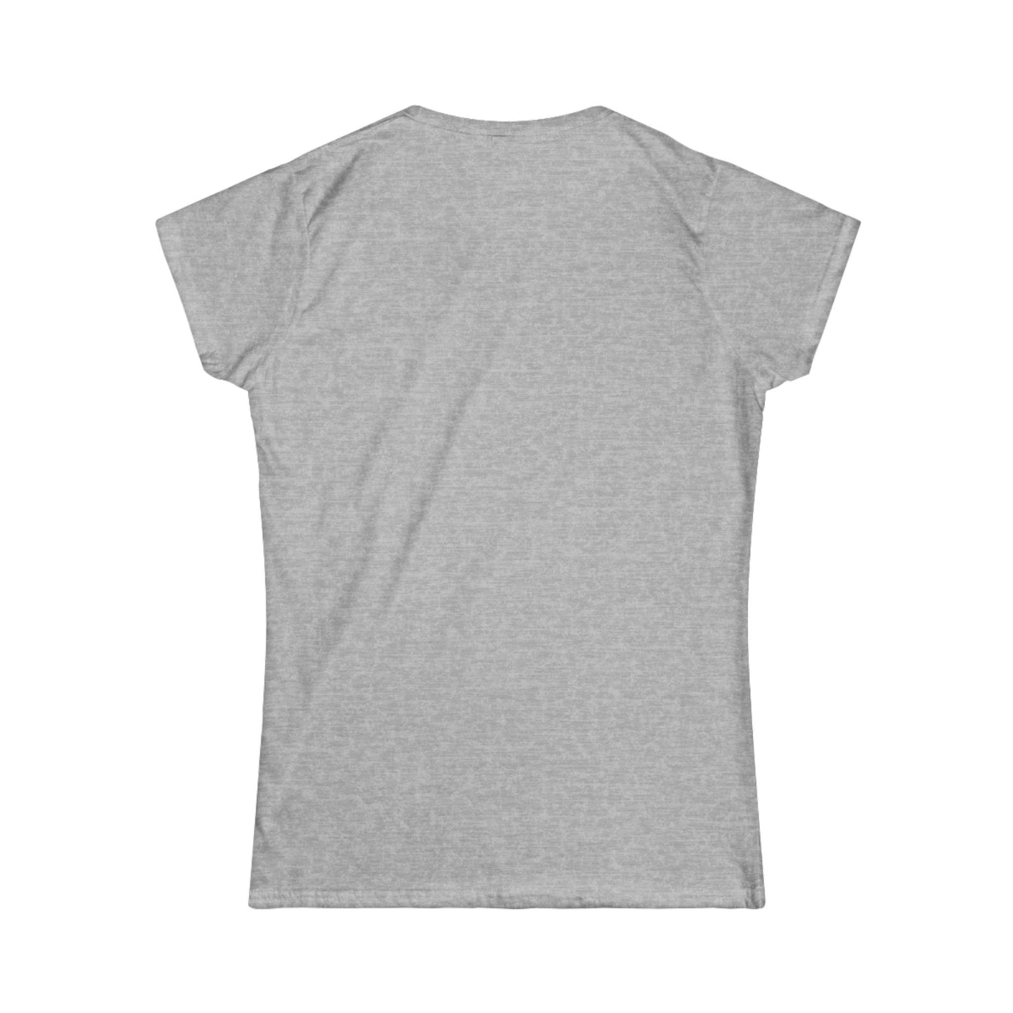 Back view of gray women's cut t-shirt with 'Shore Thing' graphic design on the front, surfboard and watercolor - Island Drops Women's collection | Women's cut t-shirt