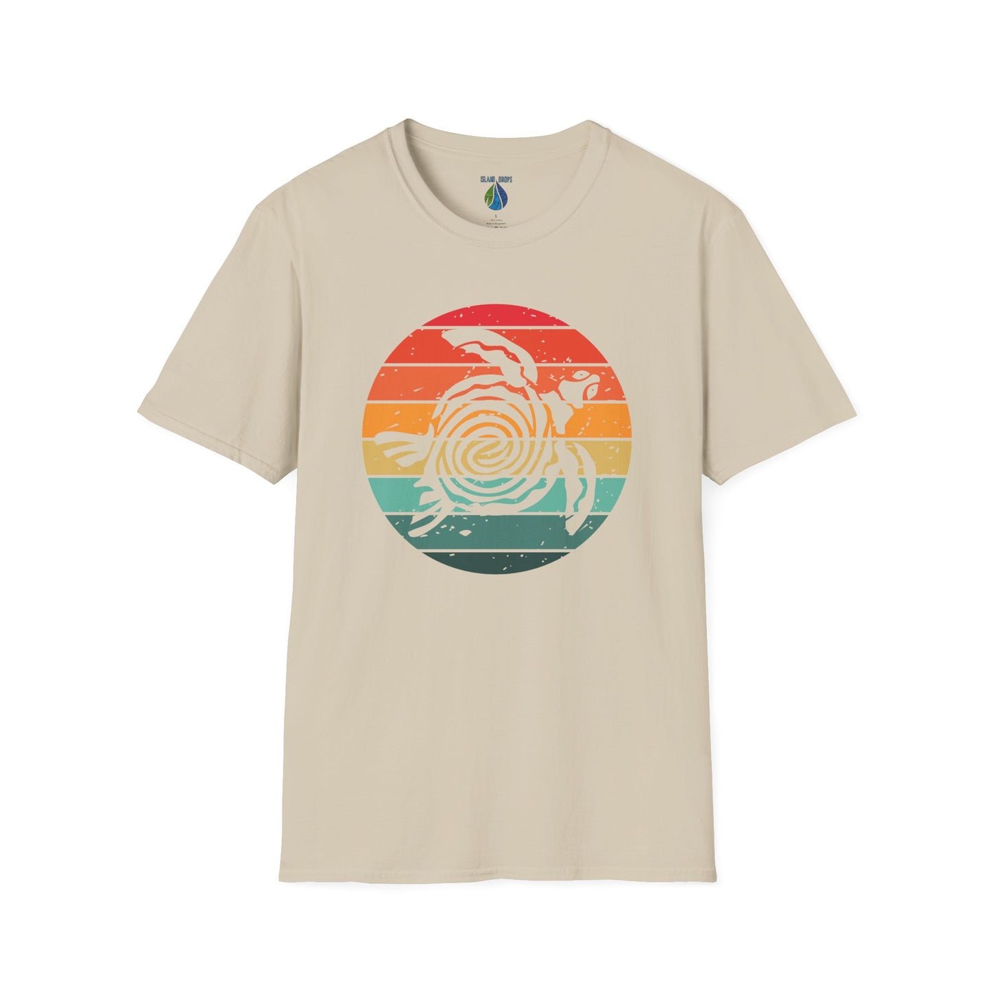 Beige t-shirt with sunset tribal turtle graphic design - Island Drops t-shirt collection | Unisex t-shirts