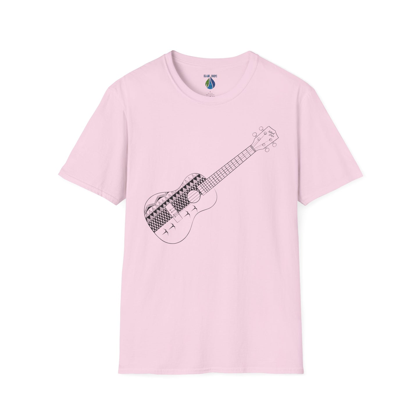 Pink t-shirt  with a ukulele graphic design - Island Drops t-shirt collection | Unisex t-shirts