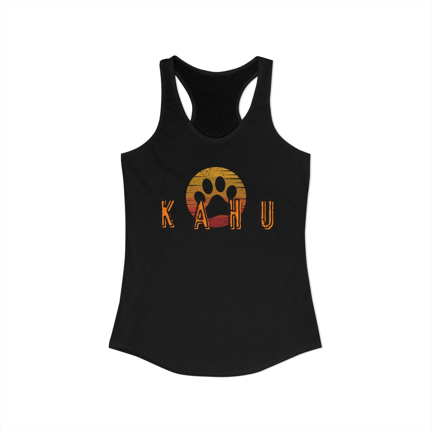 Black tank top with 'Kahu'  graphic design- Island Drops tank tops collection | Women's racer back tank