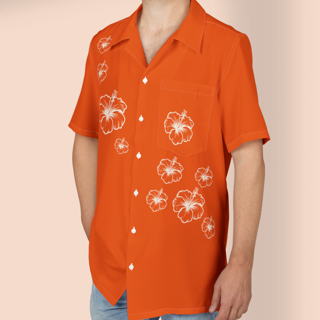 Hibiscus Orange Button-Down Shirt