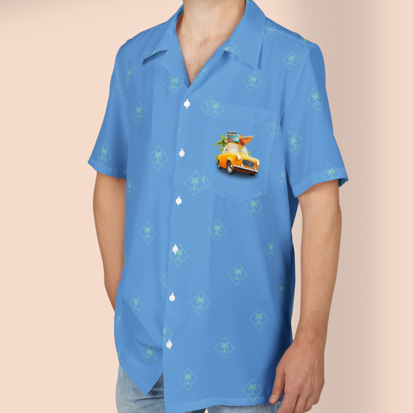 Beach Car Blue Button-Down Shirt