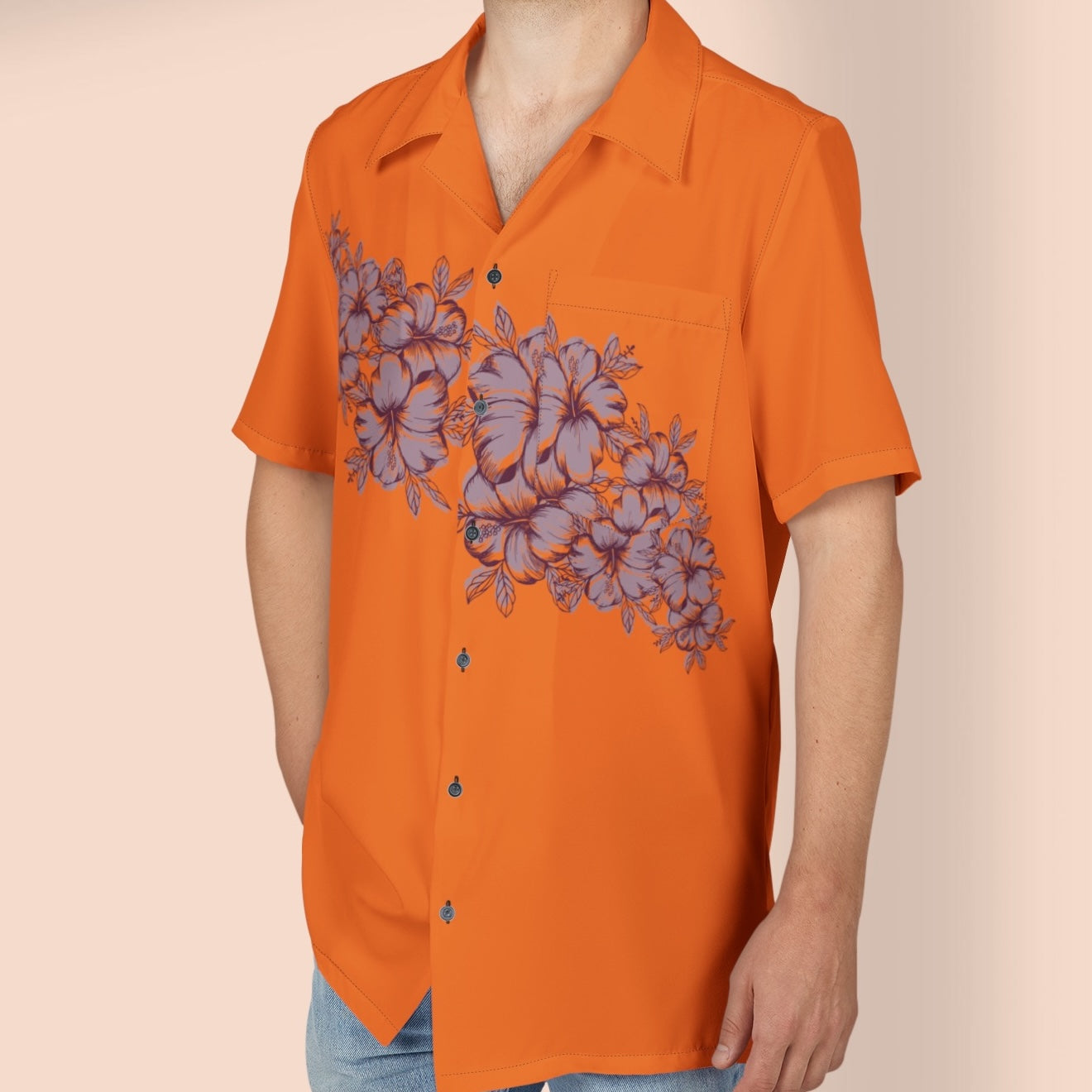 Hibiscus 2 Orange Button-Down Shirt