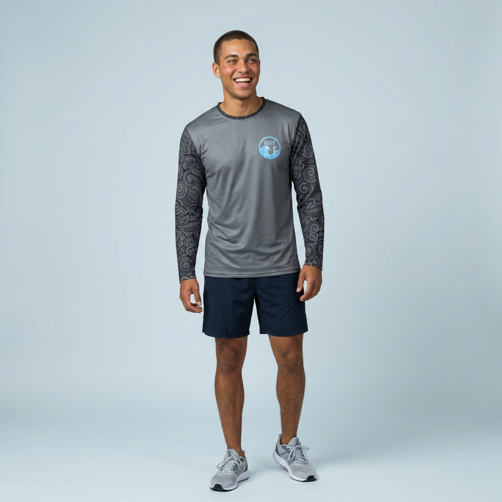 Gray Tribal Sleeve Men's Long Sleeve Shirt - Salty AF Design