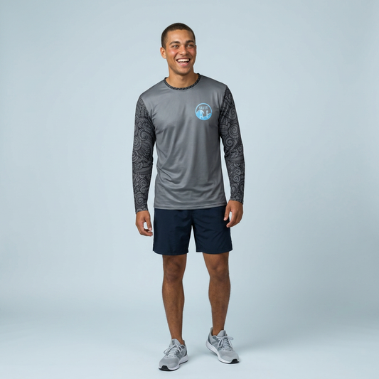 Gray Tribal Sleeve Men's Long Sleeve Shirt - Salty AF Design