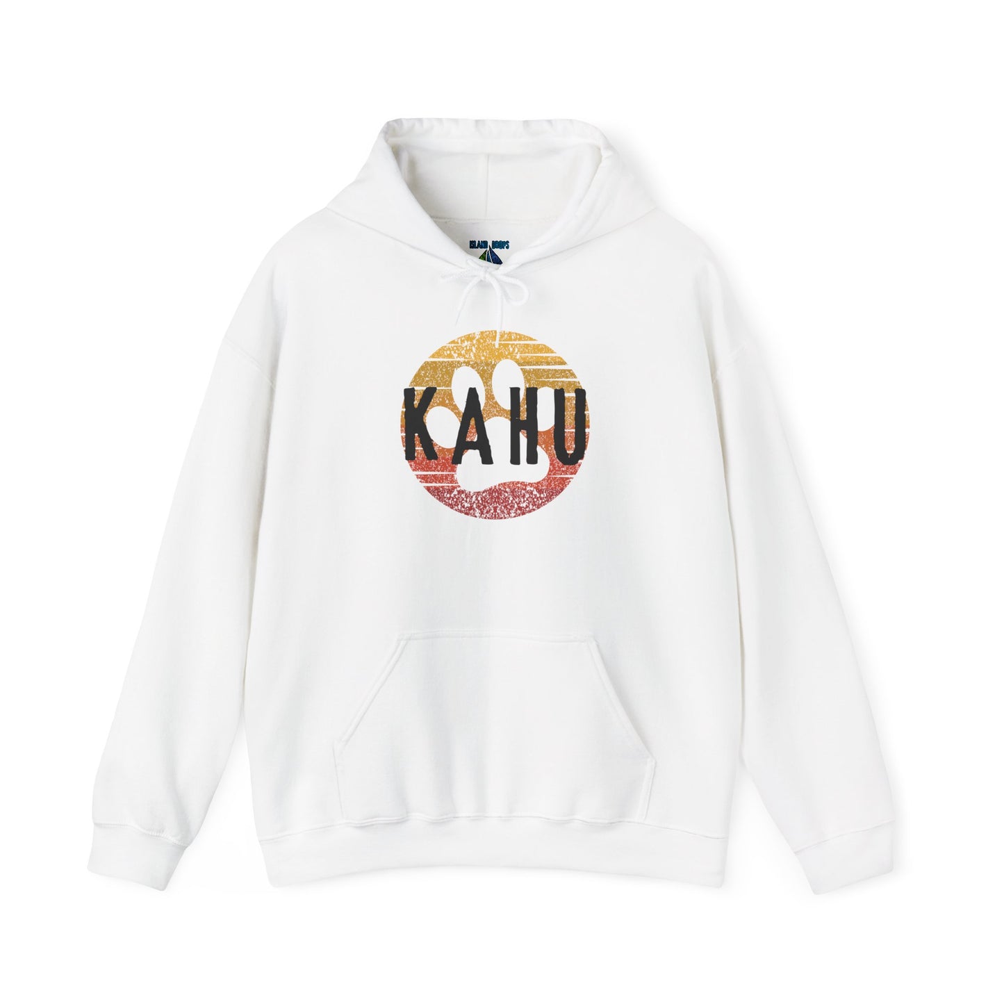 White hoodie with 'KAHU' graphic design - Island Drops hoodie collection | Unisex pullover