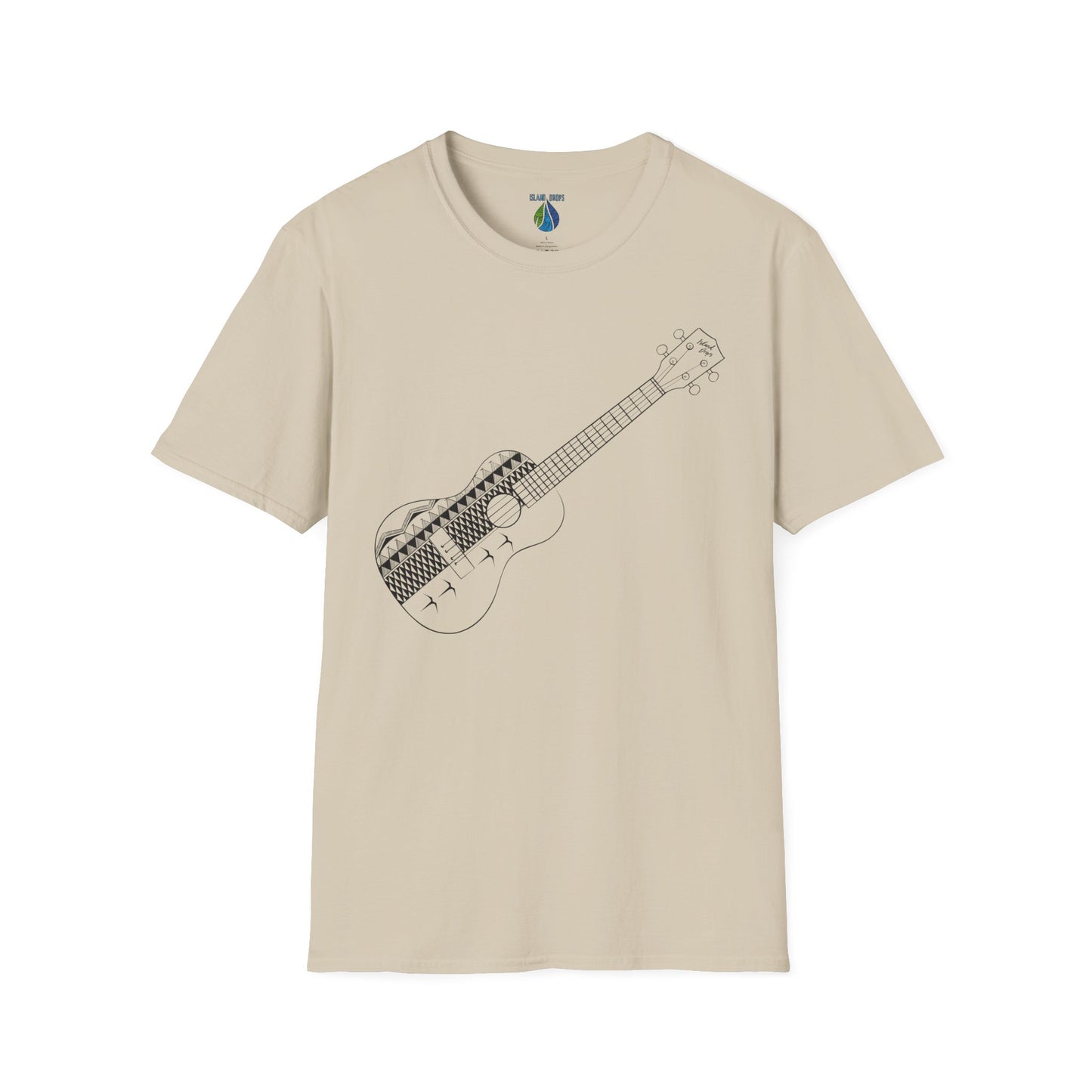 Beige t-shirt  with a ukulele graphic design - Island Drops t-shirt collection | Unisex t-shirts