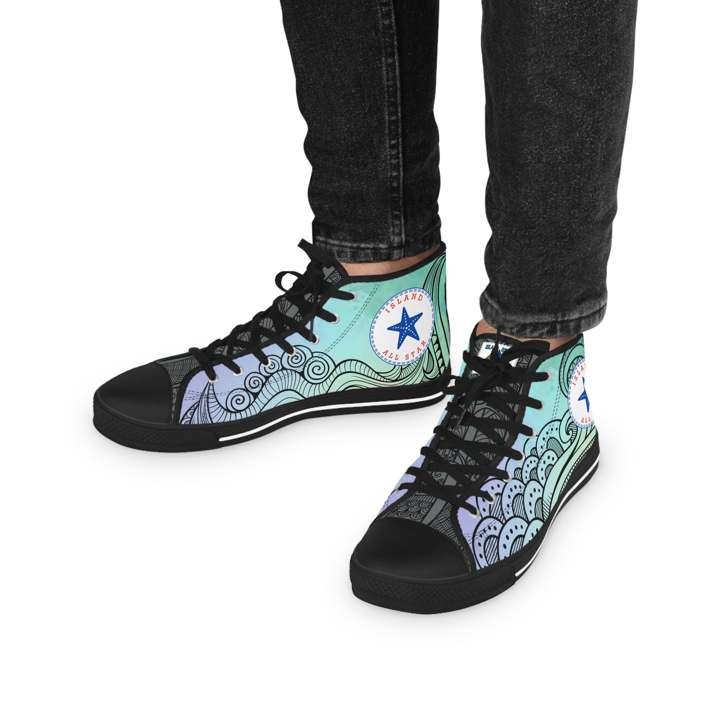 Tribal High Top Sneakers - Men's Watercolor blue/green
