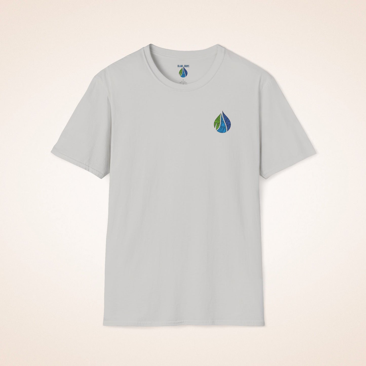 Grayt-shirt with Island Drops logo on the front chest and 'BOARD MEMBER' text and colorful surfboard icons on the back - Island Drops t-shirt collection | Unisex t-shirts