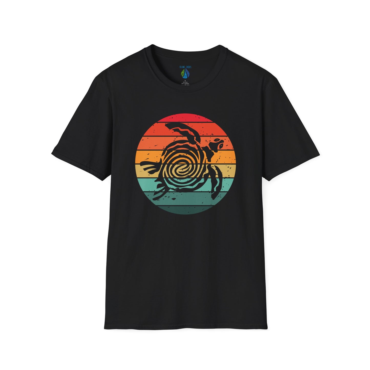Black t-shirt with sunset tribal turtle graphic design - Island Drops t-shirt collection | Unisex t-shirts