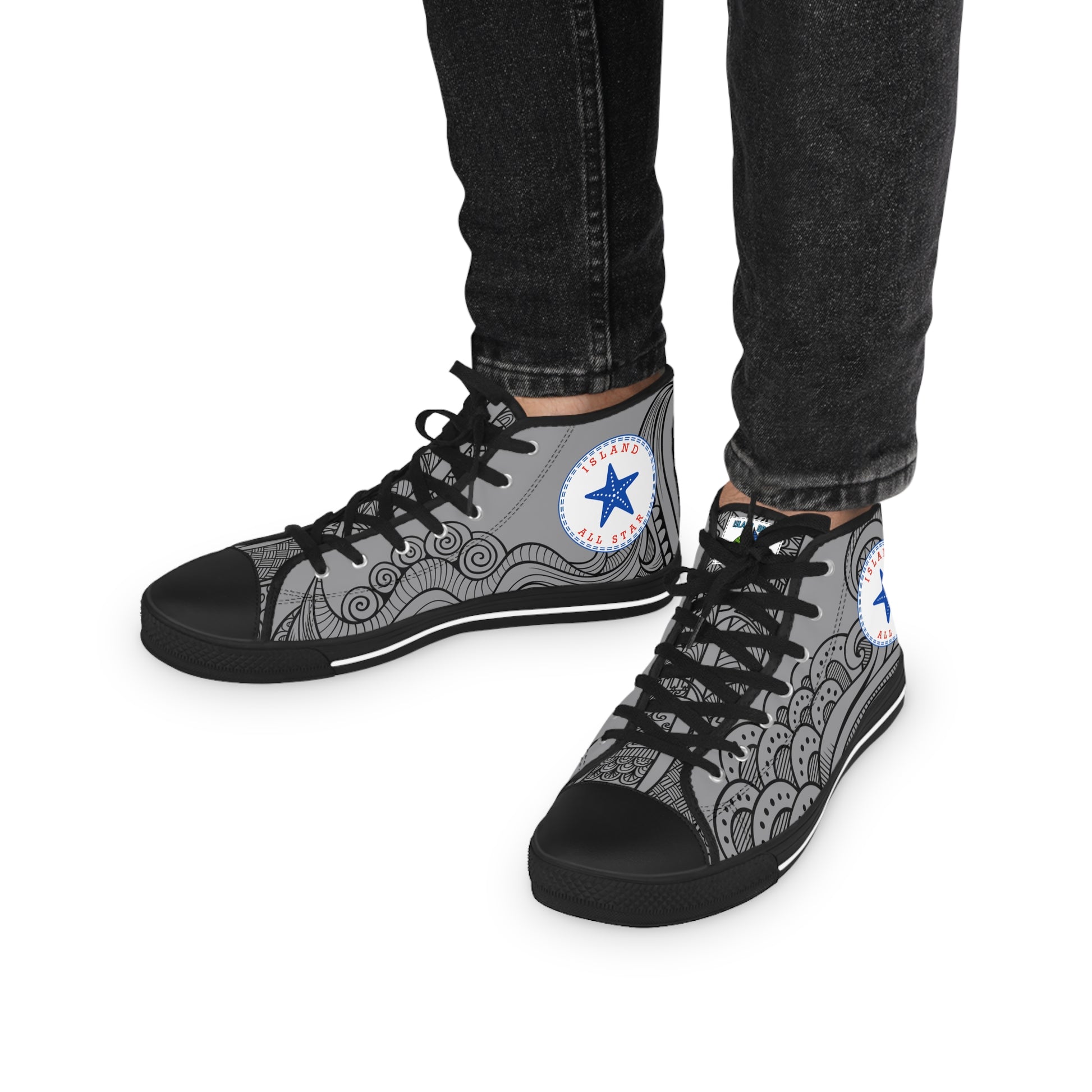 High-top sneakers with tribal tattoo graphic design - Island Drops shoes collection | Unisex High top shoes