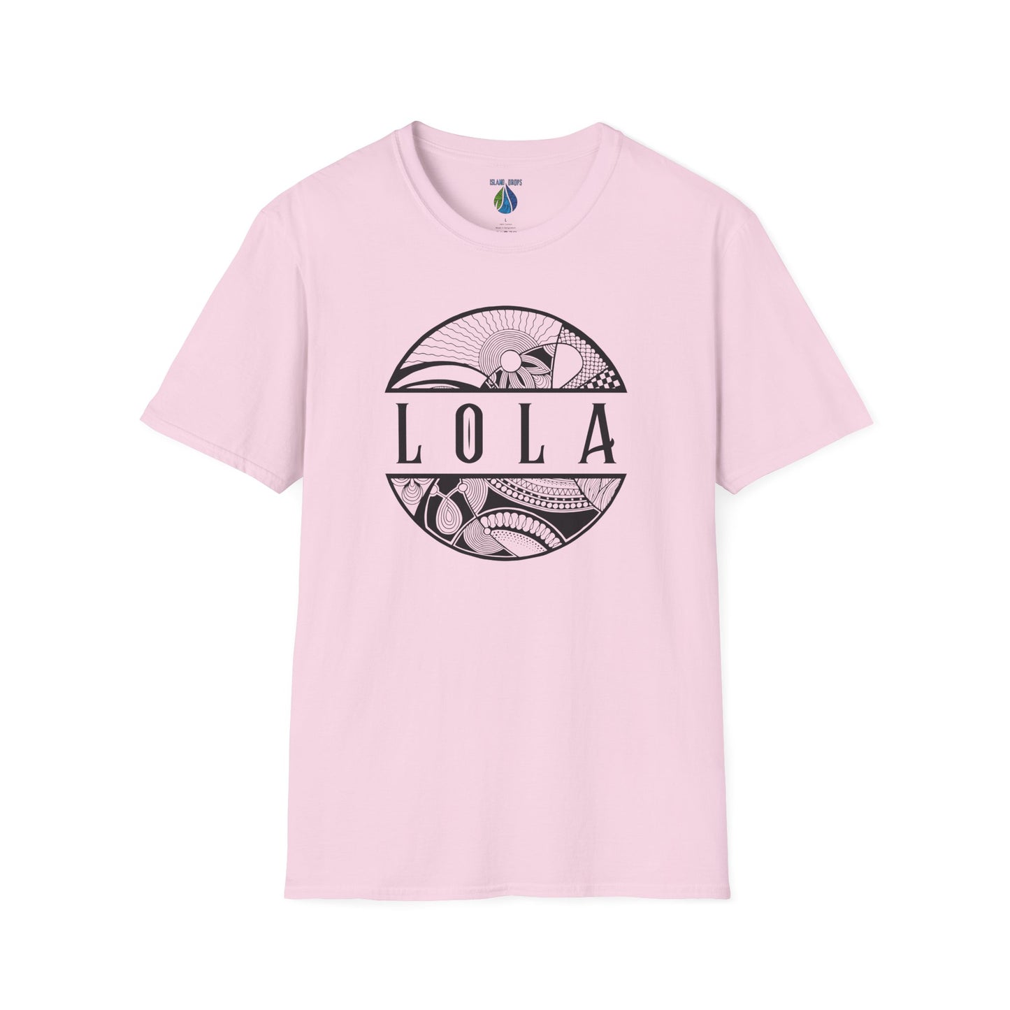 Pink t-shirt with 'LOLA', meaning grandma, graphic design t-shirt  - Island Drops t-shirt collection | Unisex t-shirts