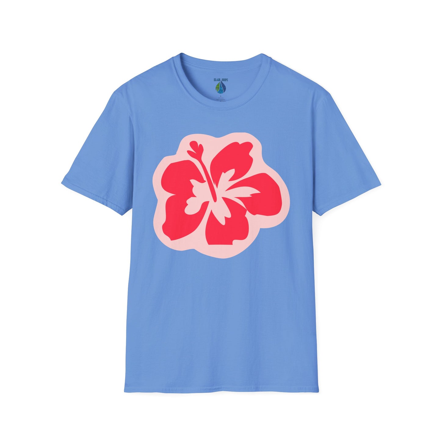 Blue t-shirt with a hibiscus graphic design  - Island Drops t-shirt collection | Unisex t-shirts