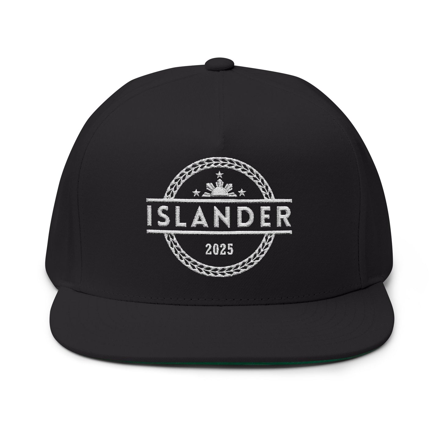 Black cap with 'ISLANDER' text and filipino flag graphic design - Island Drops hat collection | Unisex snapback caps