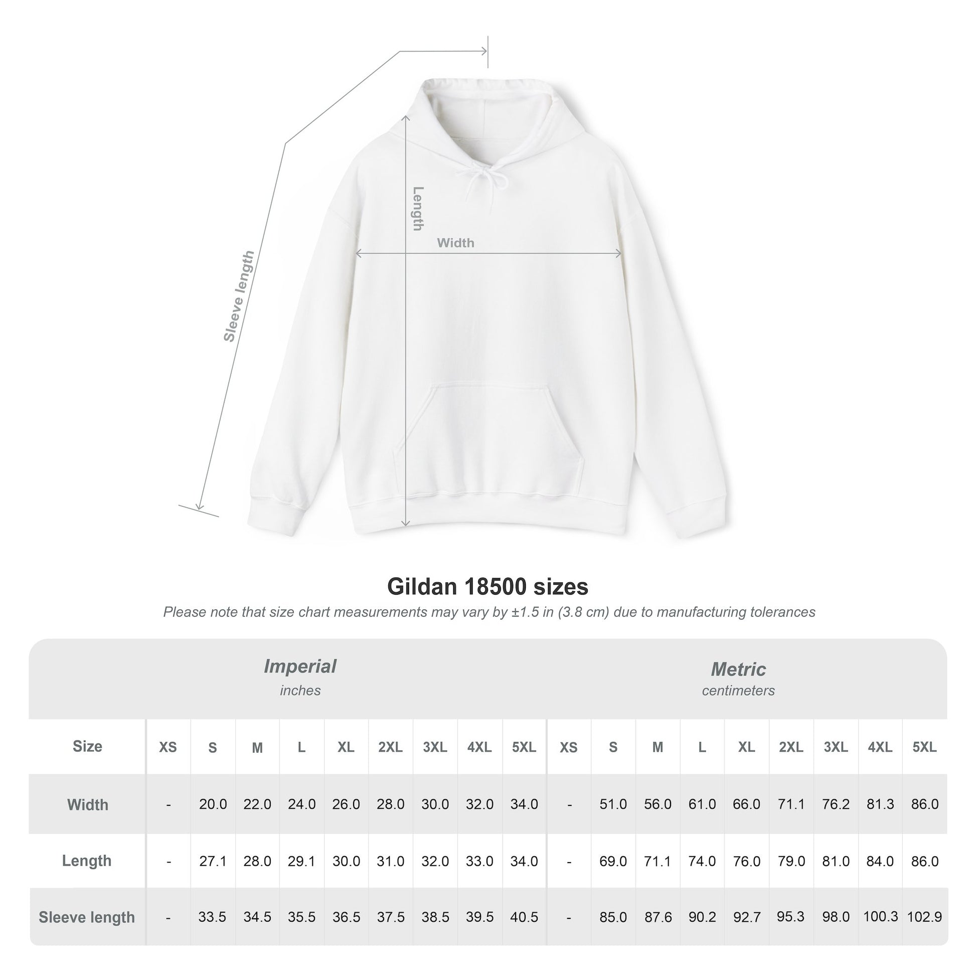 White hoodie with measurement chart  - Island Drops hoodie collection | Unisex pullover