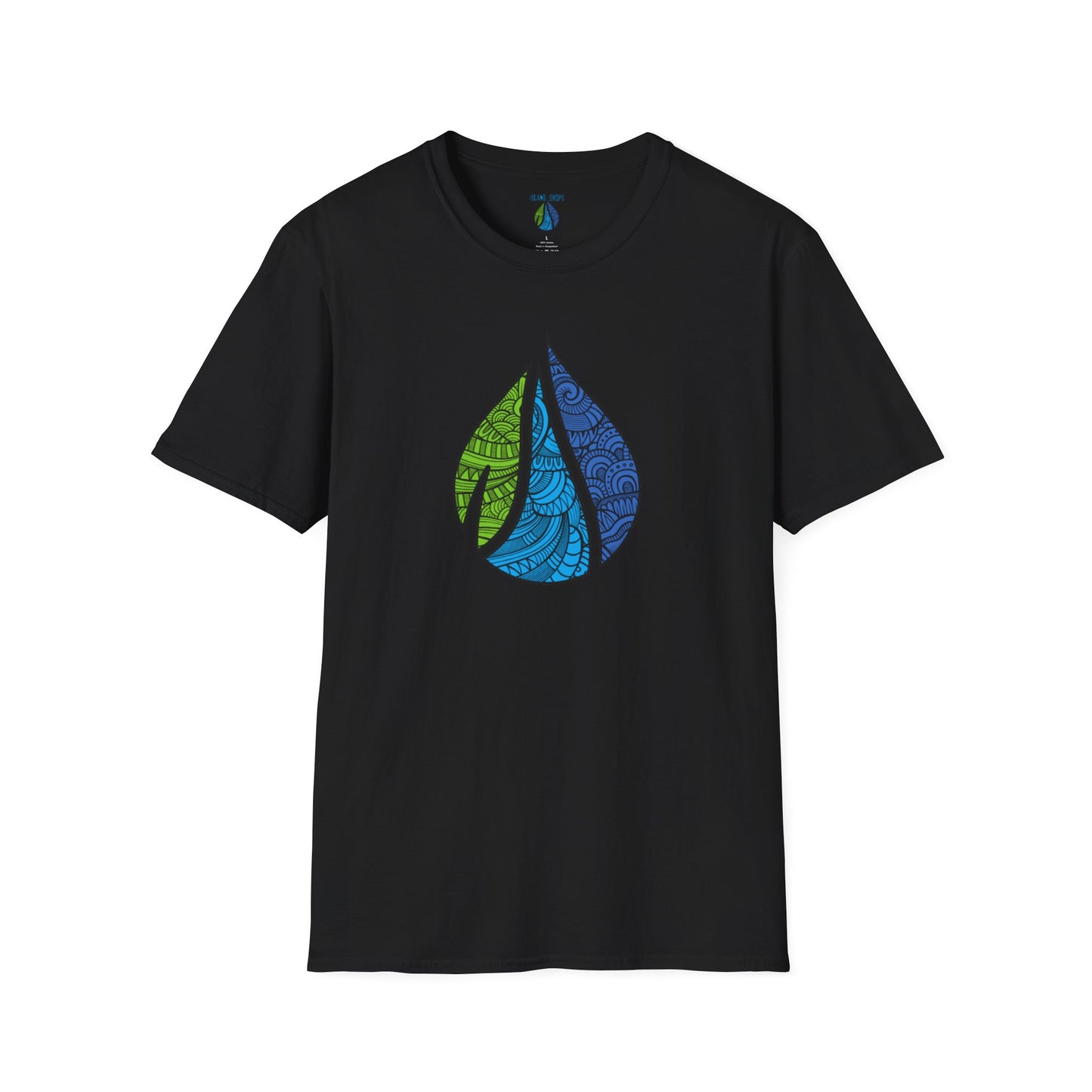 Black t-shirt with Island Drops logo graphic design - Island Drops t-shirt collection | Unisex t-shirts