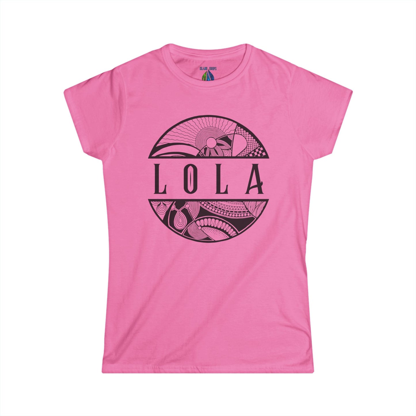 Pink women's cut t-shirt with  'Lola', meaning grandma in filipino, graphic design - Island Drops Women's collection | Women's cut t-shirt