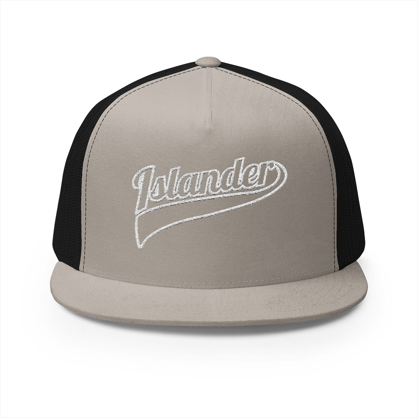 Gray and black cap with 'Islander' logo  - Island Drops hat collection | Unisex trucker hat trucker cap
