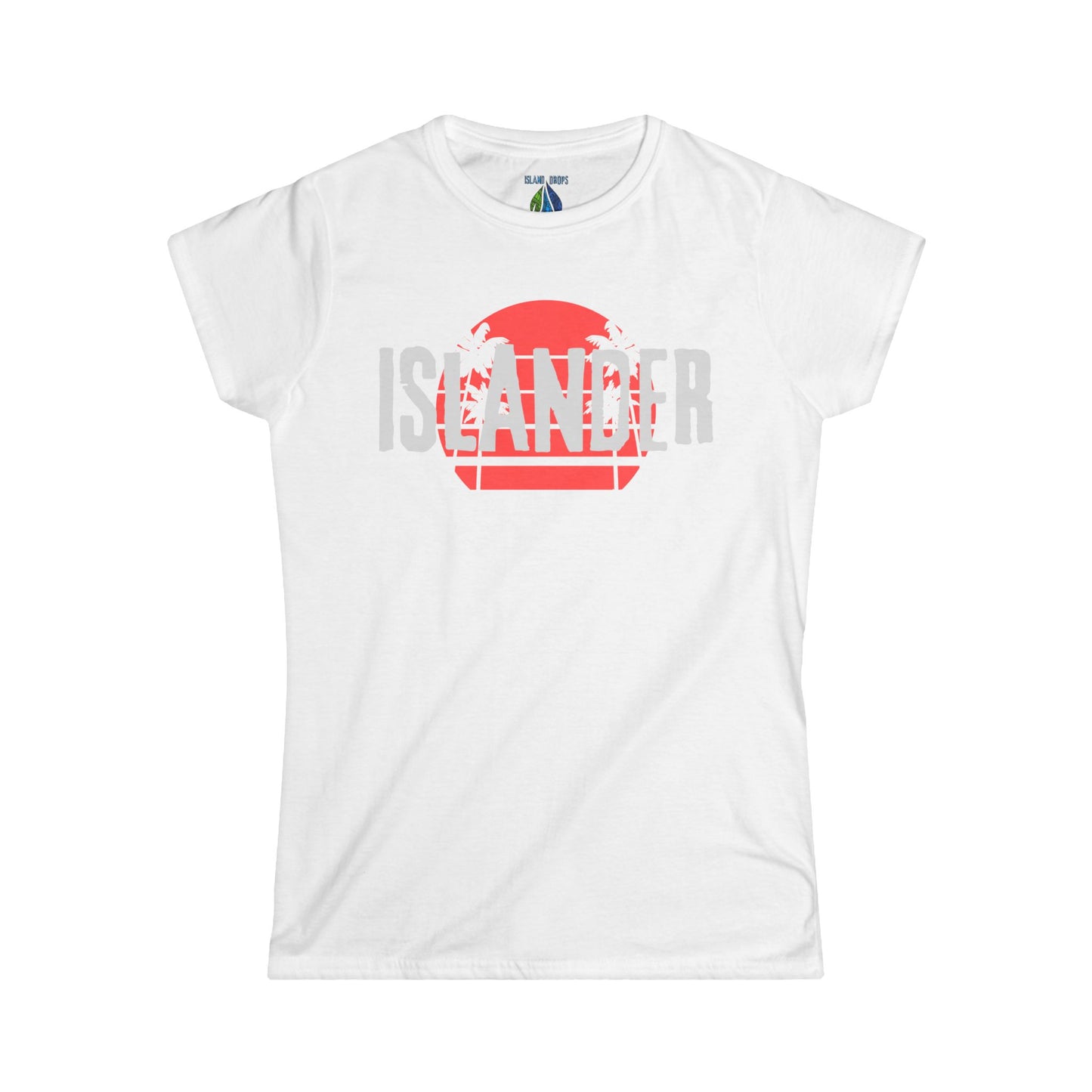 White women's cut t-shirt with  'ISLANDER' graphic design - Island Drops Women's collection | Women's cut t-shirt
