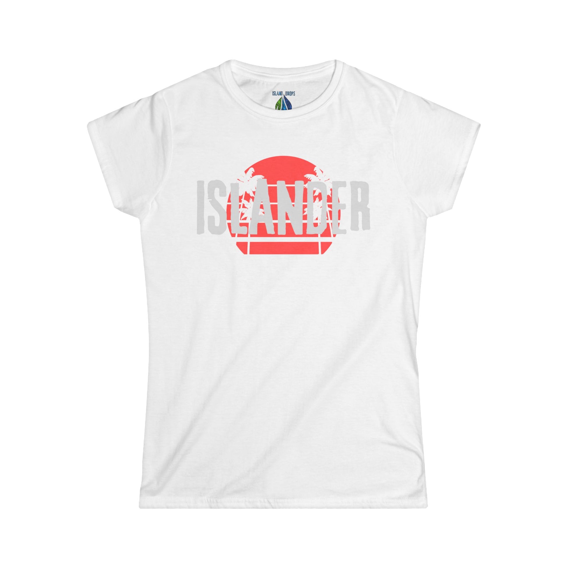 White women's cut t-shirt with  'ISLANDER' graphic design - Island Drops Women's collection | Women's cut t-shirt