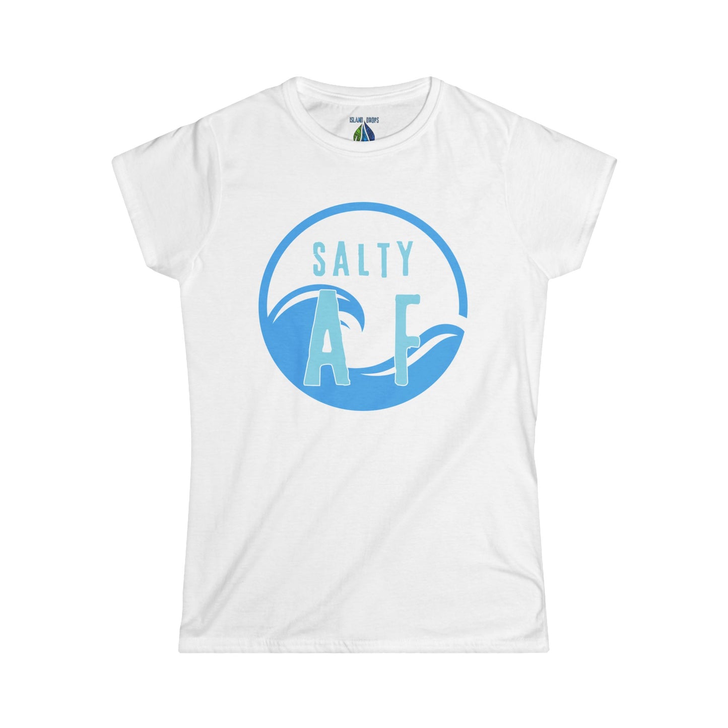 White women's cut t-shirt with  'SALTY AF' graphic design - Island Drops Women's collection | Women's cut t-shirt