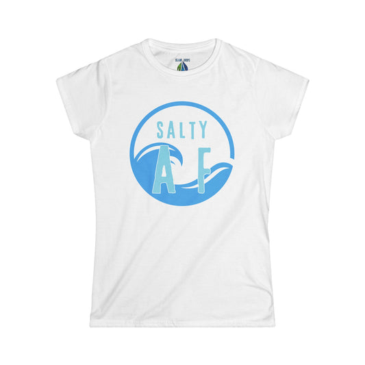 White women's cut t-shirt with  'SALTY AF' graphic design - Island Drops Women's collection | Women's cut t-shirt