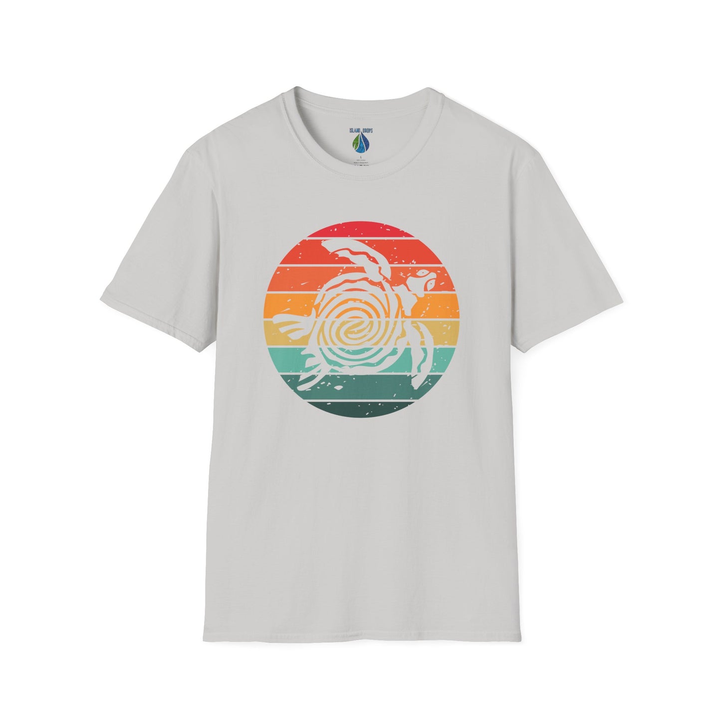 Gray t-shirt with sunset tribal turtle graphic design - Island Drops t-shirt collection | Unisex t-shirts