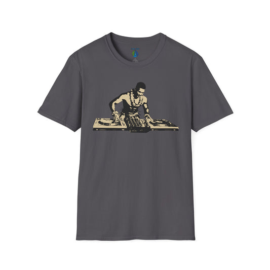 Navy blue t-shirt with a Hula DJ graphic design  - Island Drops t-shirt collection | Unisex t-shirt
