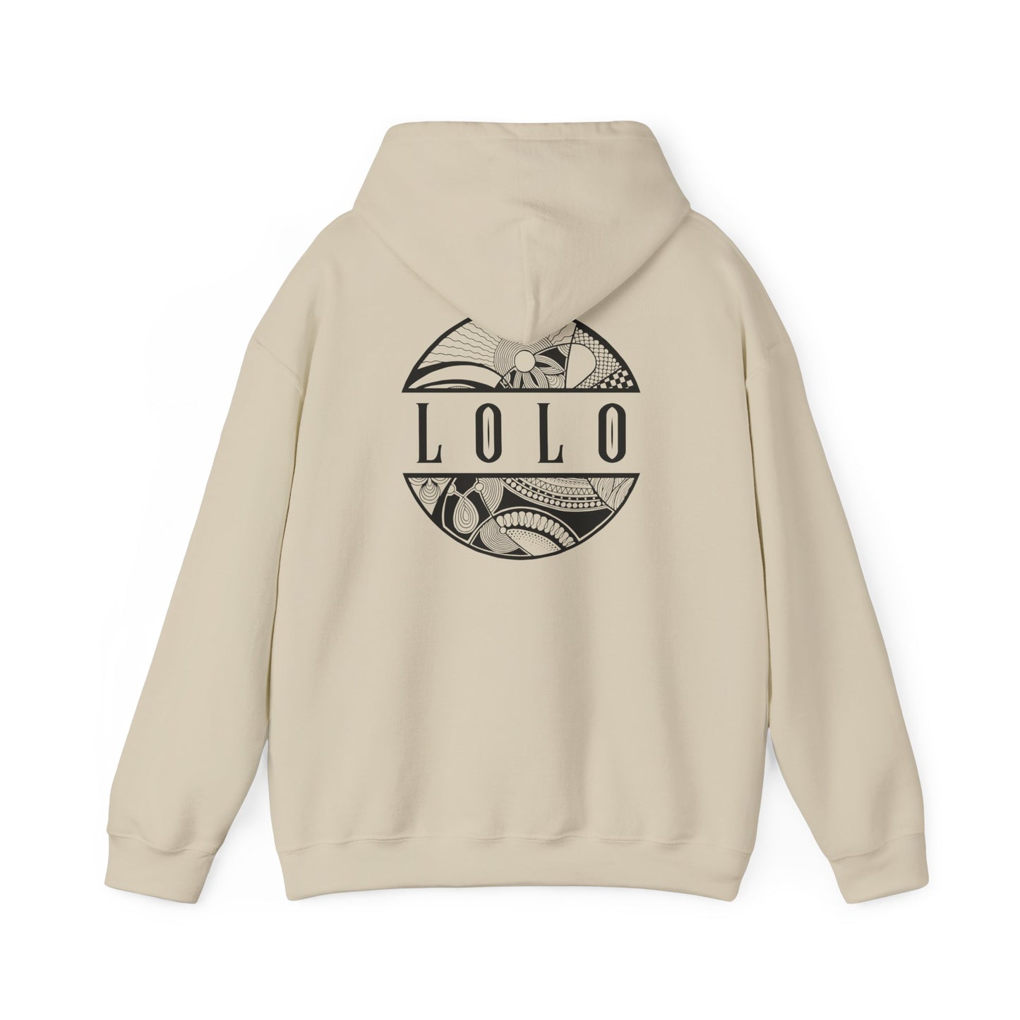 Beige hoodie with 'LOLO', meaning grandpa in filipino, graphic design on the back - Island Drops hoodie collection | Unisex pullover