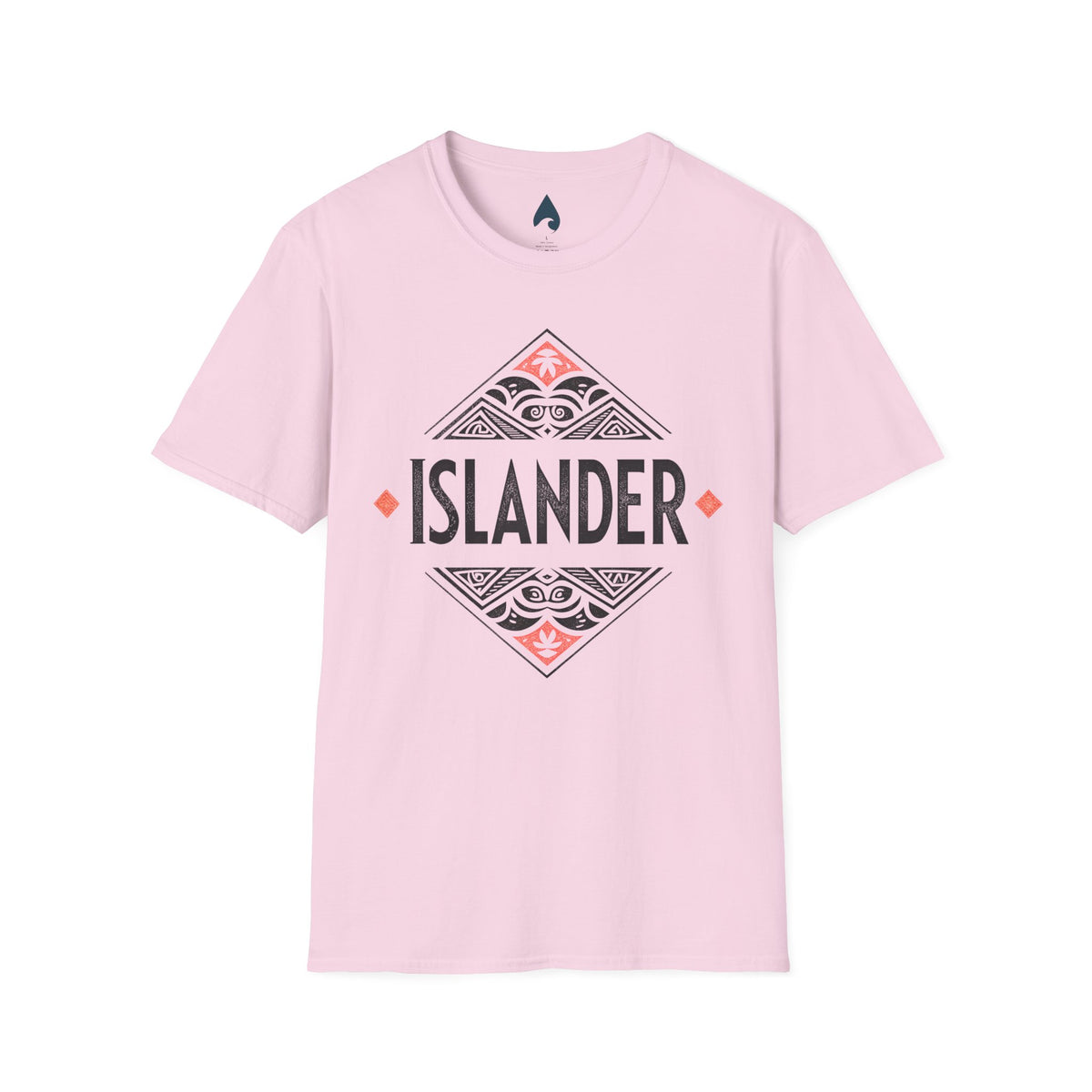 Cream ISLANDER Softstyle T-shirt with black and coral diamond tribal graphic