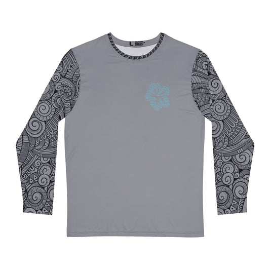 Gray Tribal Sleeve Men's Long Sleeve Shirt - Hibiscus Mask Design