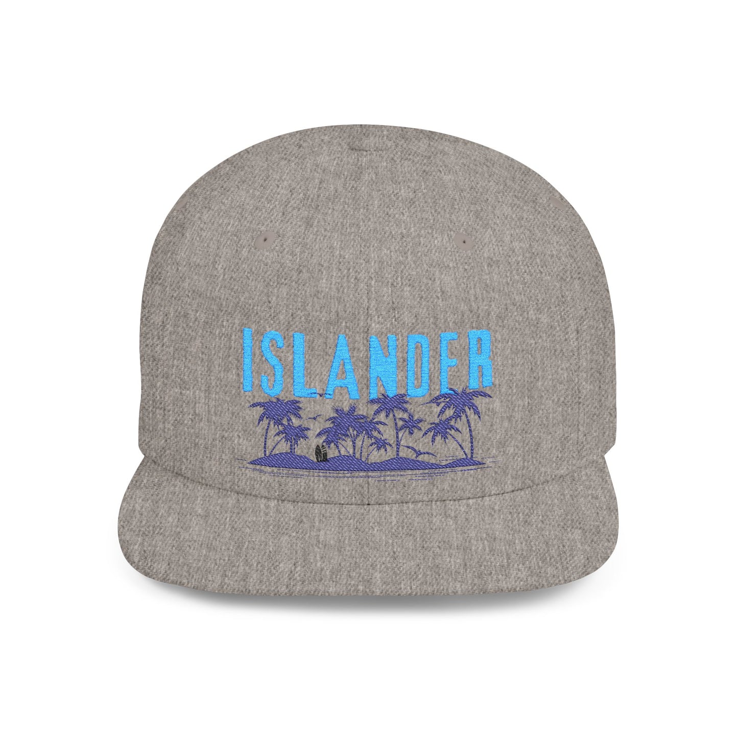 Gray cap with 'ISLANDER' text and palm trees and island graphic design - Island Drops hat collection | Unisex snapback cap