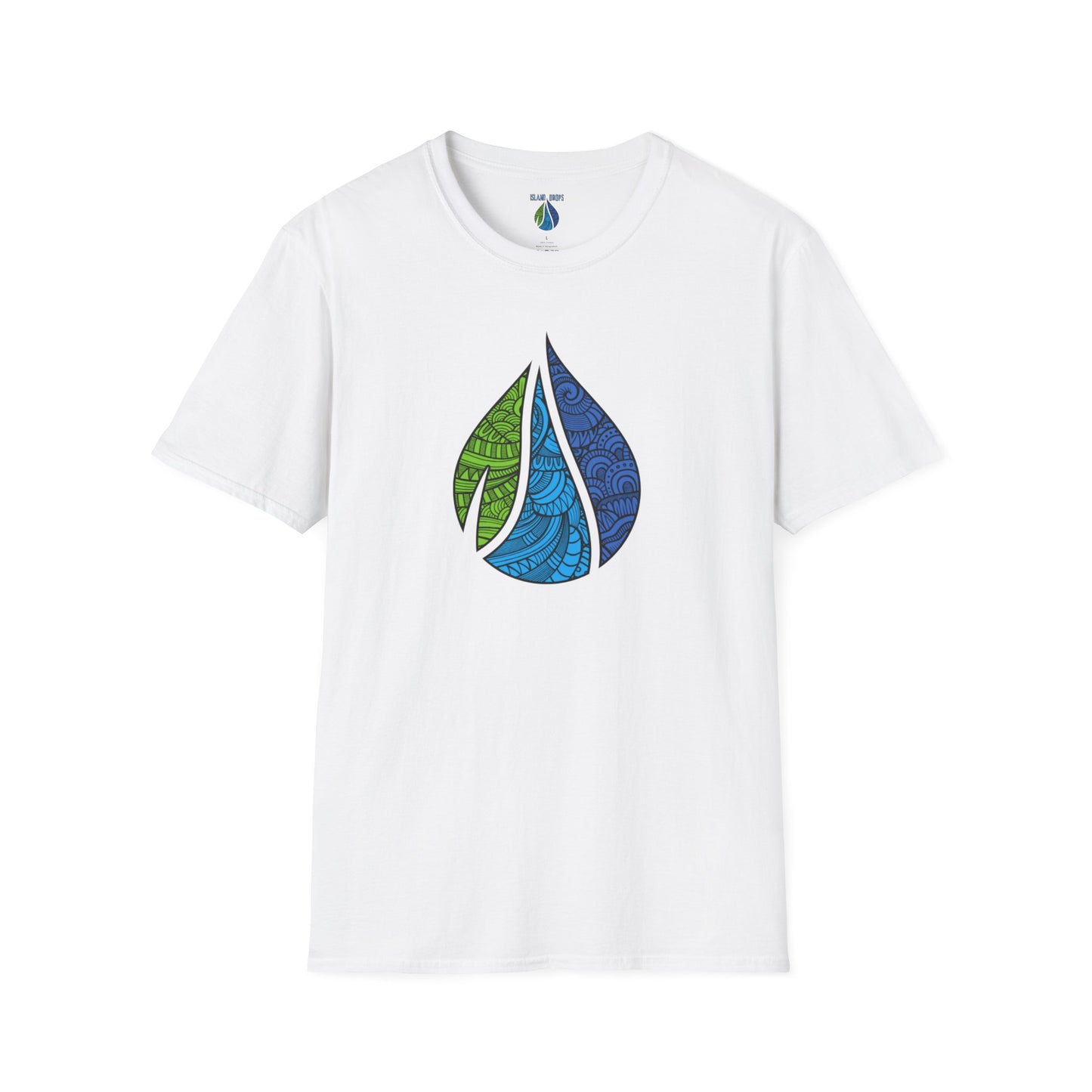White t-shirt with Island Drops logo graphic design - Island Drops t-shirt collection | Unisex t-shirts