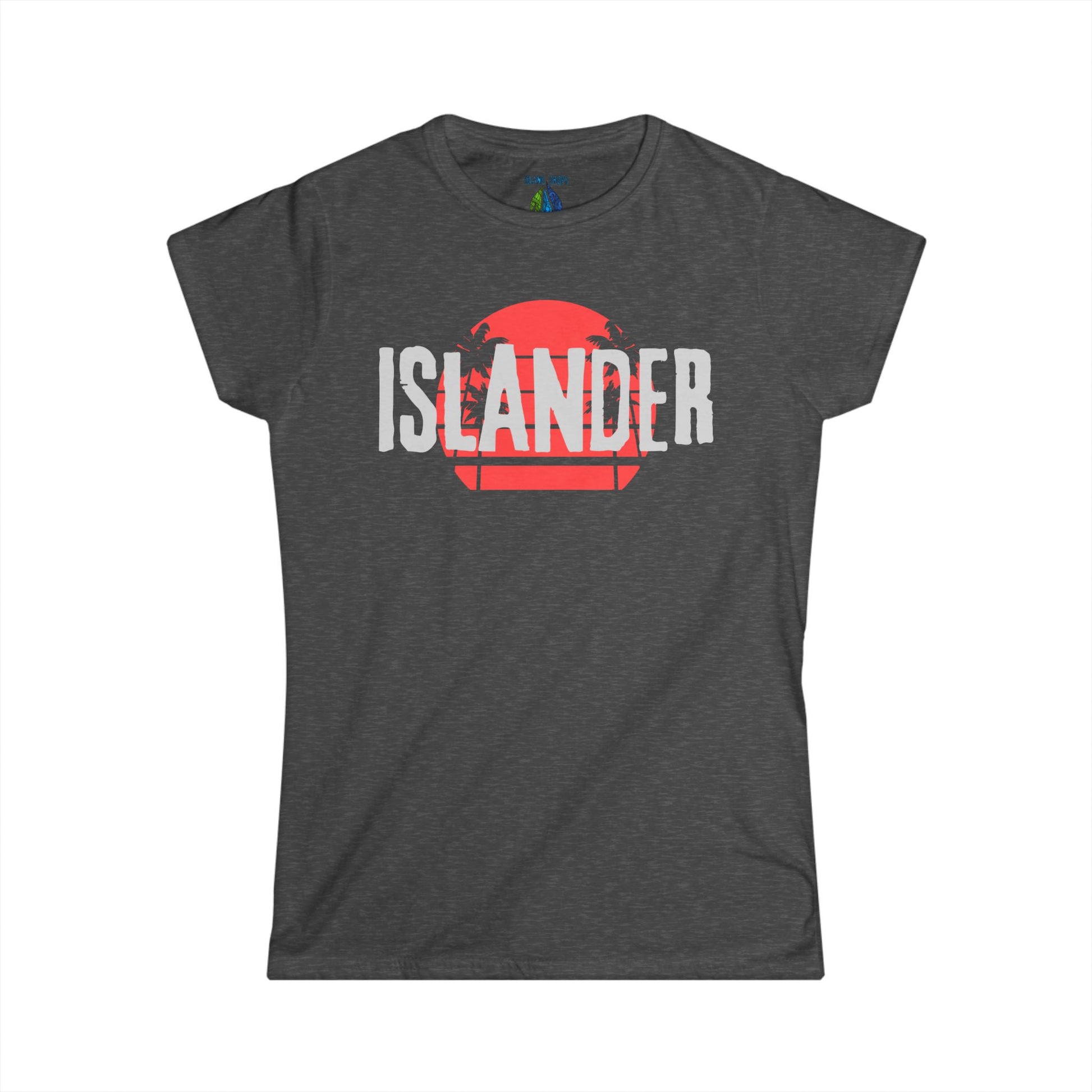 Dark gray women's cut t-shirt with  'ISLANDER' graphic design - Island Drops Women's collection | Women's cut t-shirt